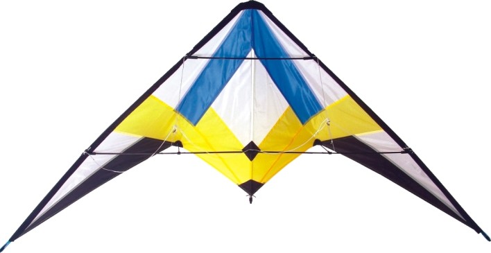 Variability of the diamond stunt kite fish sharp style with beach