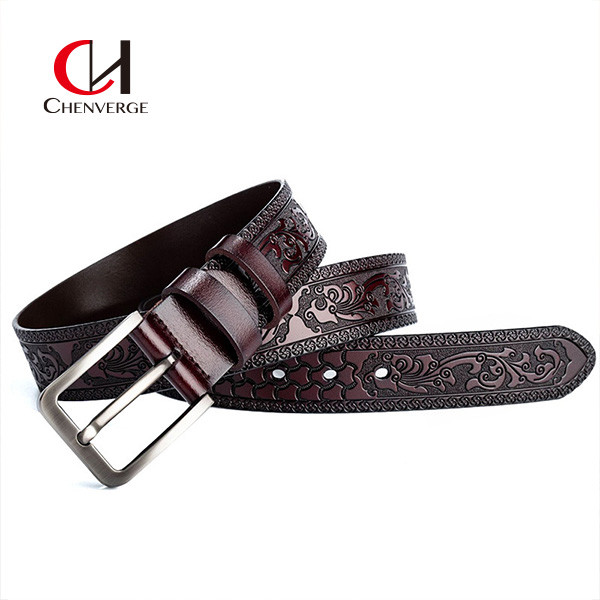 Retro Embossed Men'S Casual Leather Belt 3.8CM Solid Pattern