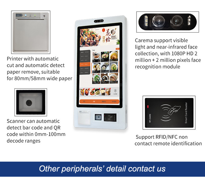 27 Inch Wall Mounted Capacitive self service ordering kiosk for Restaurant self payment kiosk