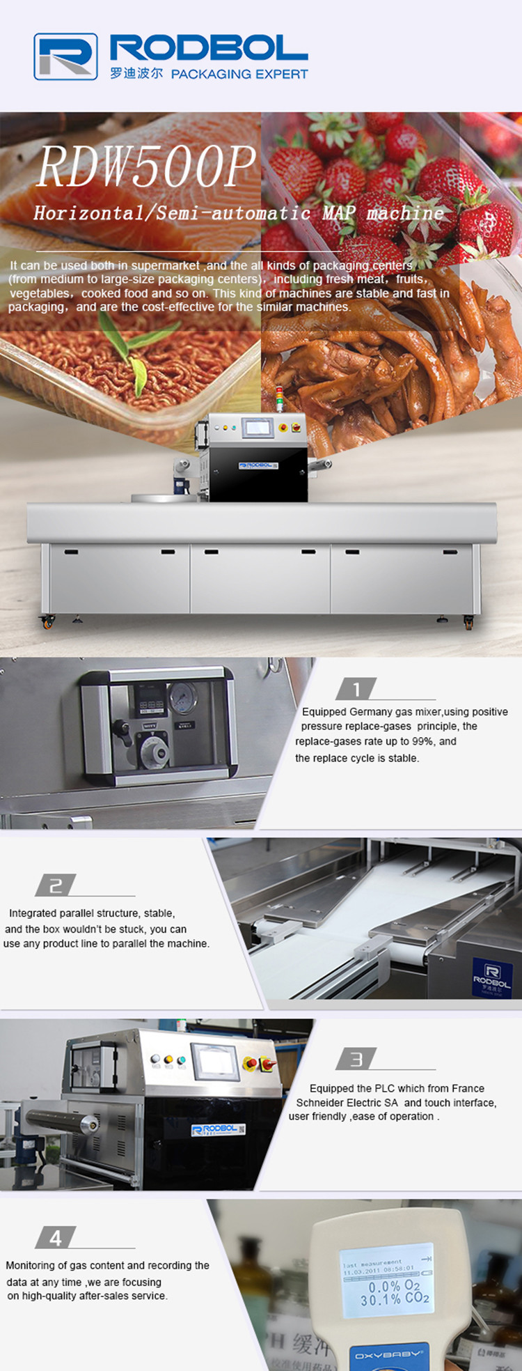 Commercial MAP Tray Sealing Machine Auto Meat Packaging Vacuum Sealer