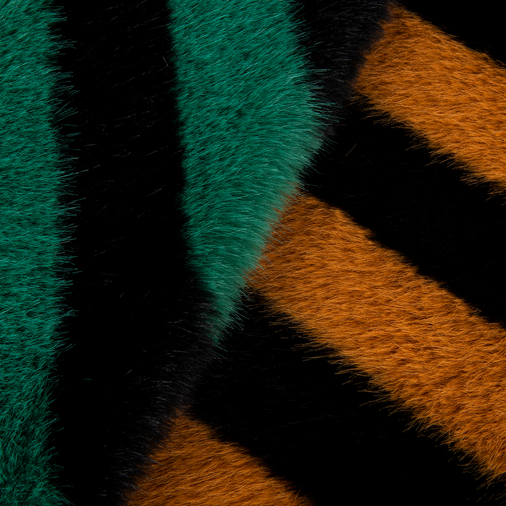 Long Pile Faux Fur Fabric for Winter Season Strip Printed Design 150D Yarn Count