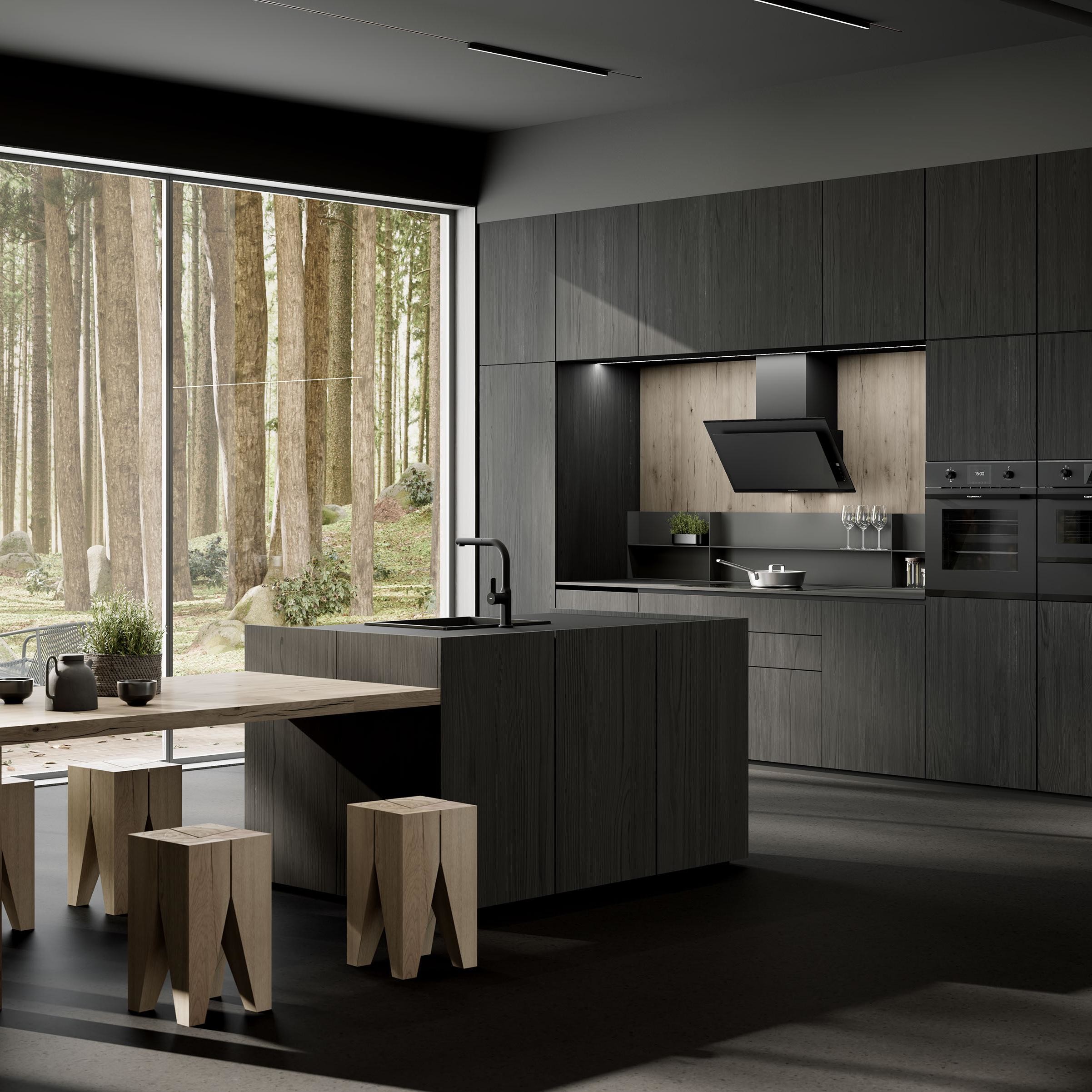 Latest Modern Luxury Solid Wood Veneer Kitchen Cabinet For Villa House Building Project
