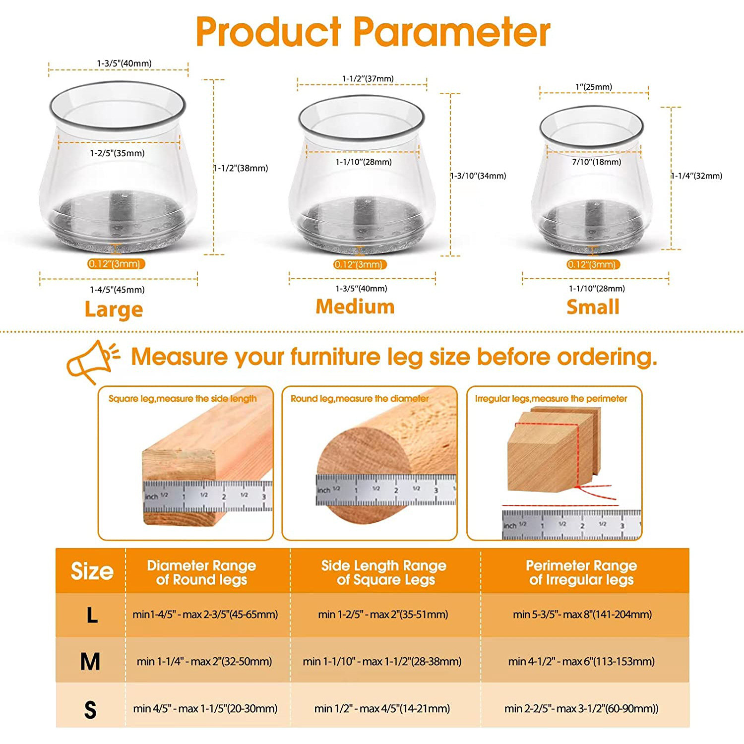 Silicone Chair Leg Floor Protectors Silicone Felt Furniture Leg Pads Caps Covers For Hardwood Floors Fit : 1.3'' - 2''
