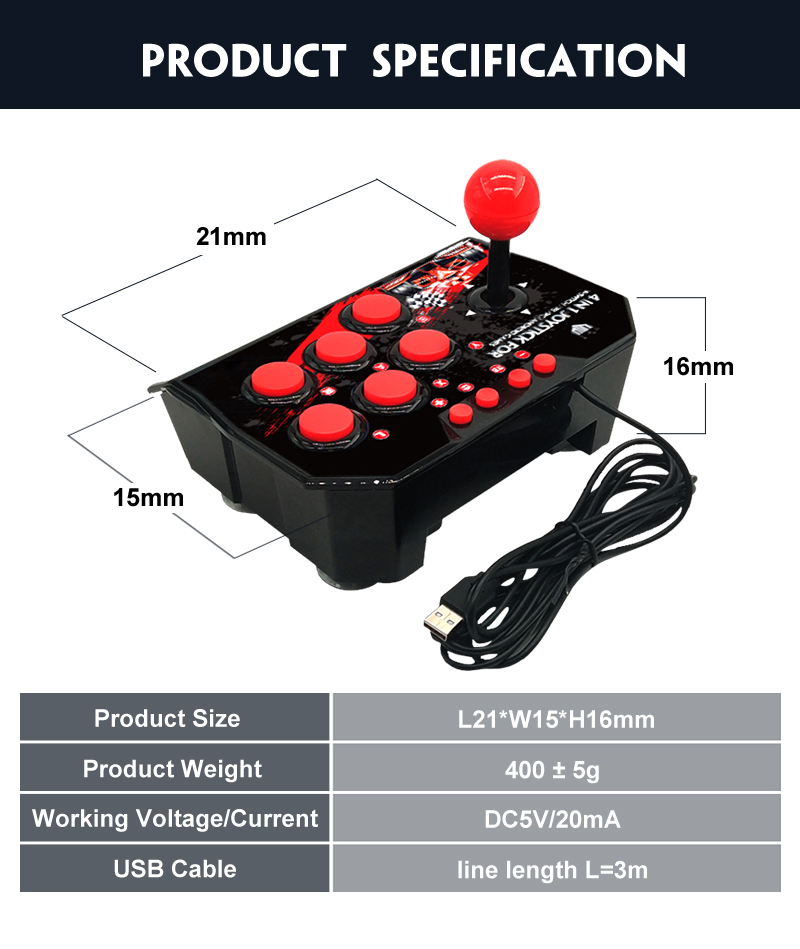 Wholesale Price 4-in-1 Retro Arcade Station USB Wired Rocker Fighting Stick Game Joystick Controller For Android TV Games