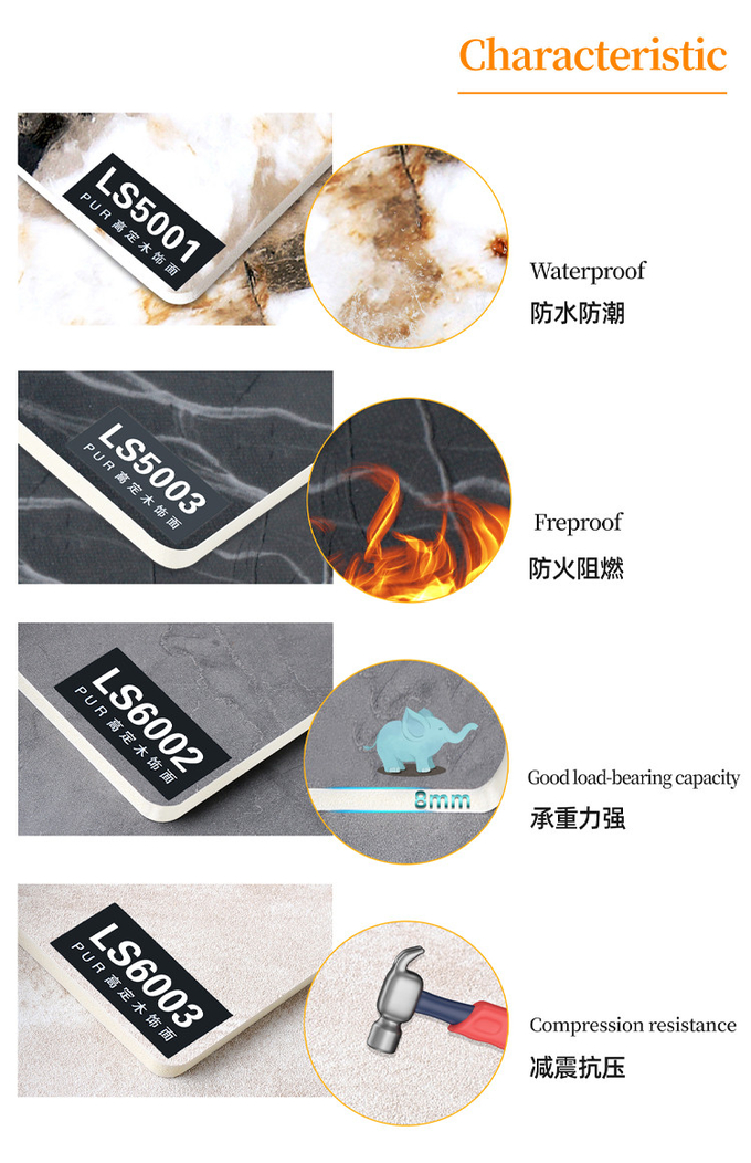 Factory Direct Sales 1.22*2.44 M PET High Gloss Marble Bamboo Charcoal Wall Panel