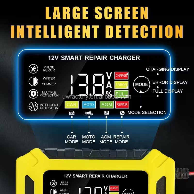 Intelligent 12V 6A/24V 6A Car Battery Charger with Current Protection and Low Tension Protection Connector Pulse Repair