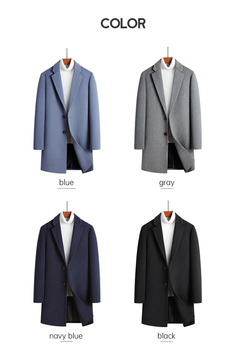Wool Jacket Coat Australasian Wool Single Breasted Long-Sleeve Plush Peacoat for Men