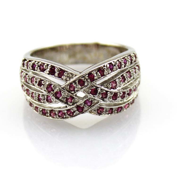 Sterling Silver Pave Cubic Zircon Crossover Band Ring(SRJ-398)