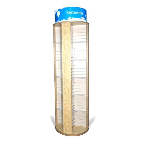 Free Standing Retail Store Displays Fixtures Round Rotating Wood Magazine