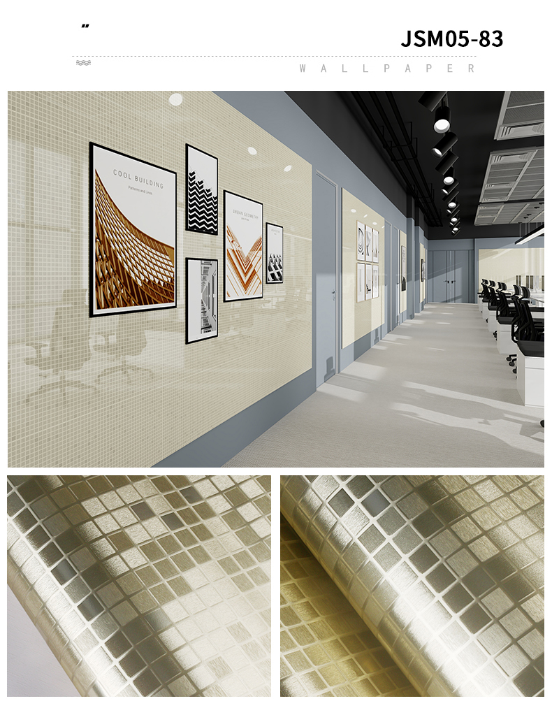 Oil Proof Silver Geometric Wallpaper PVC Metallic Mosaic Wallpaper
