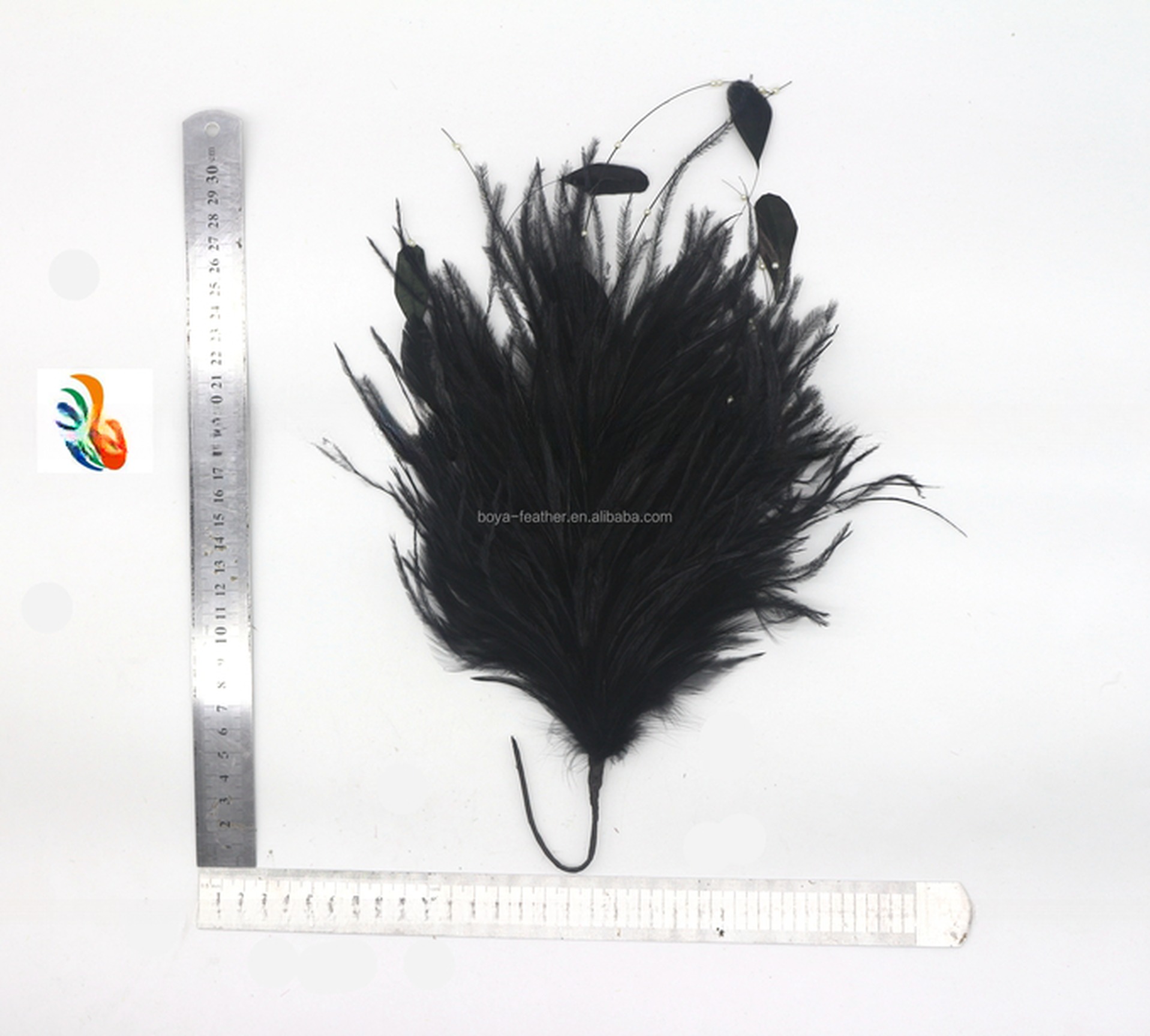 15*30 cm Ostrich Feather Plumes Flower Mount with Wire Accessory in Dyed Pattern