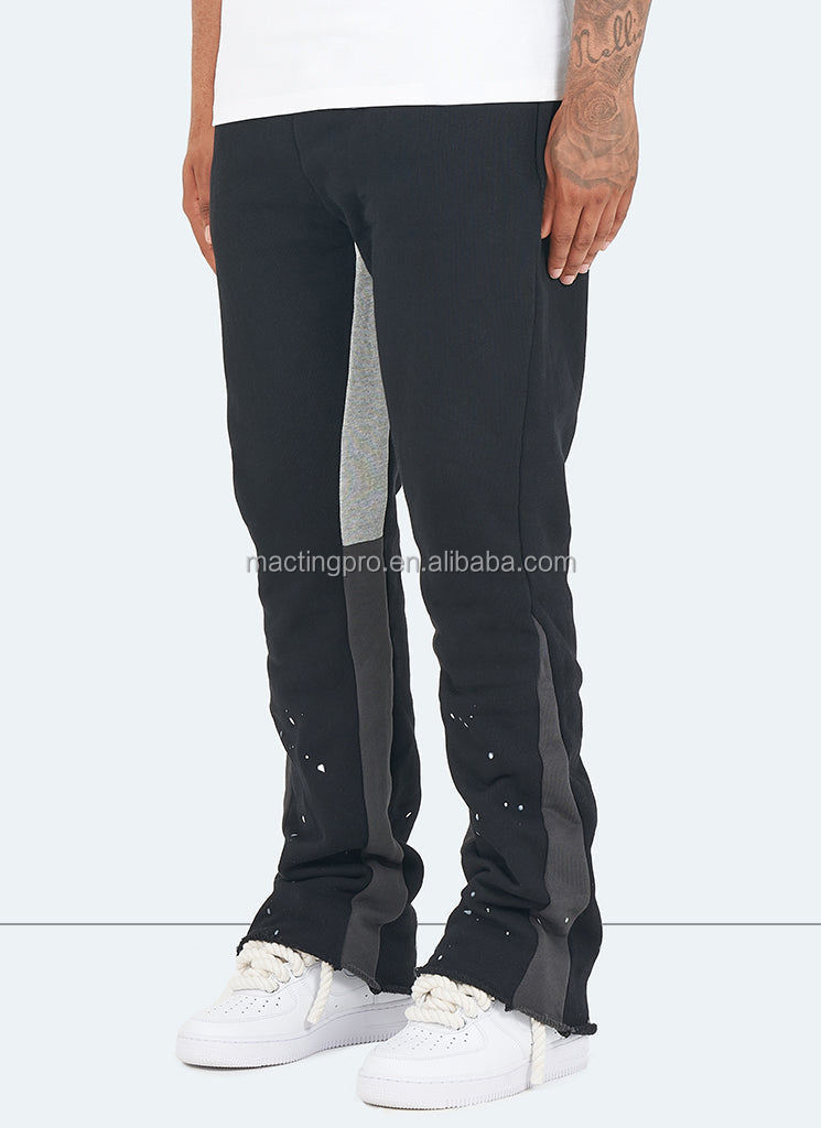 Black Flared Sweatpants Mens Anti-Pilling Streetwear Vintage Flare Paint Spray Joggers Grey