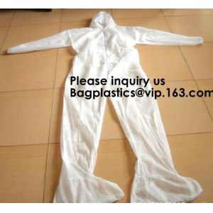 China Light Duty Disposable Protective Coveralls Suit Attached Non-Woven Fabric Hood Elastic Wrist Ankles and Waist Serged Sea on sale