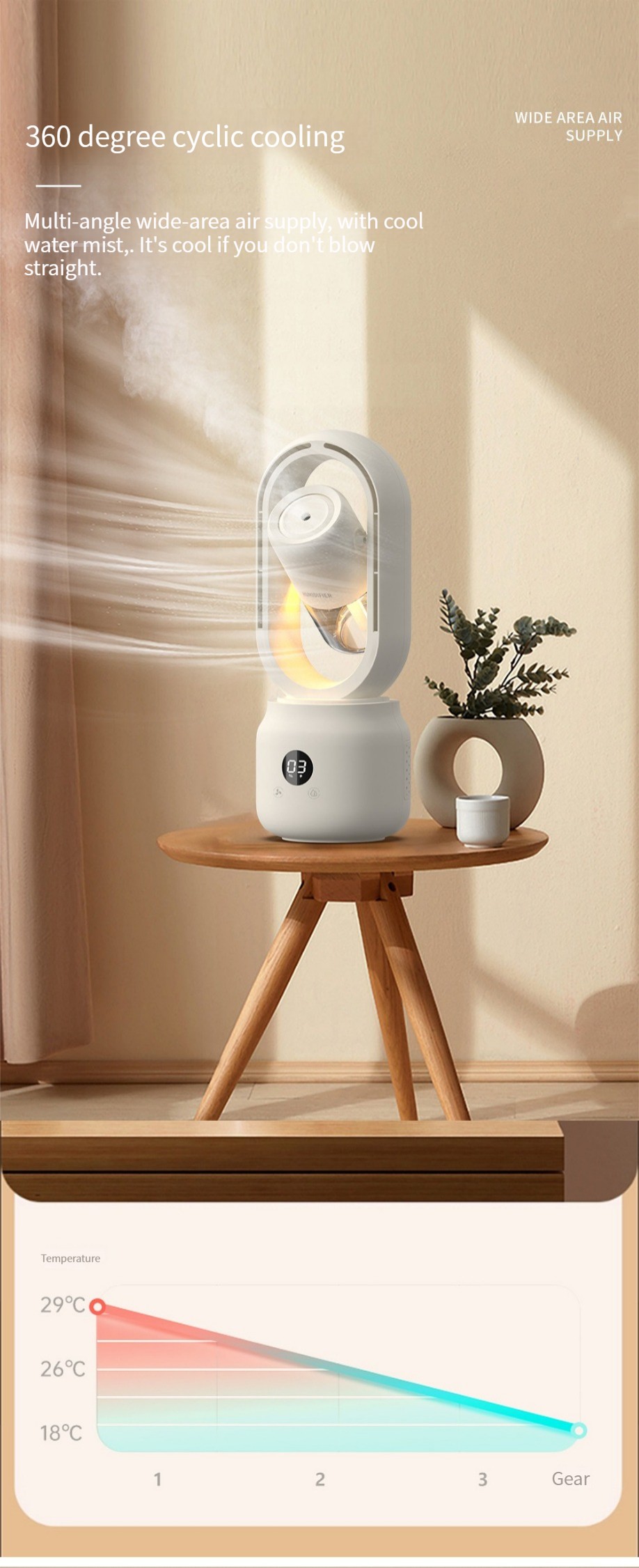 HOMEFISH 300ml Multifunctional Spray Bladeless Fan Humidifier
