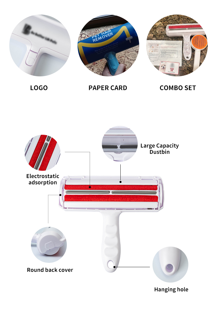 Customized Pet Hair Remover Brush White Reusable Dog Hair Roller