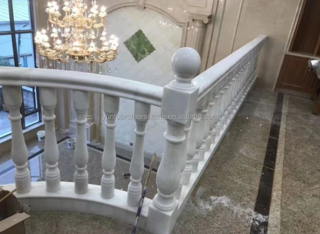 Step Mounted Flooring Onyx Marble and White Marble Balustrade Railing Handrail for Stair