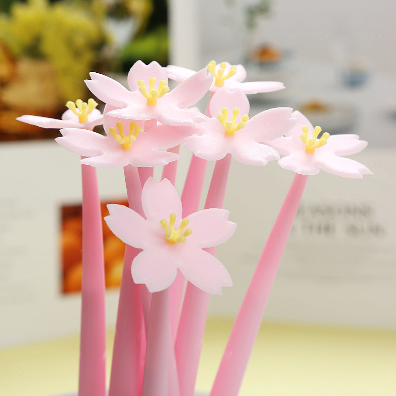 12pcs Cute Pink Flower Gel Ink Pens Writing Pens 0.5 Mm Black Ink Fun Kawaii Pens Bulk For Kids Office School Supplies