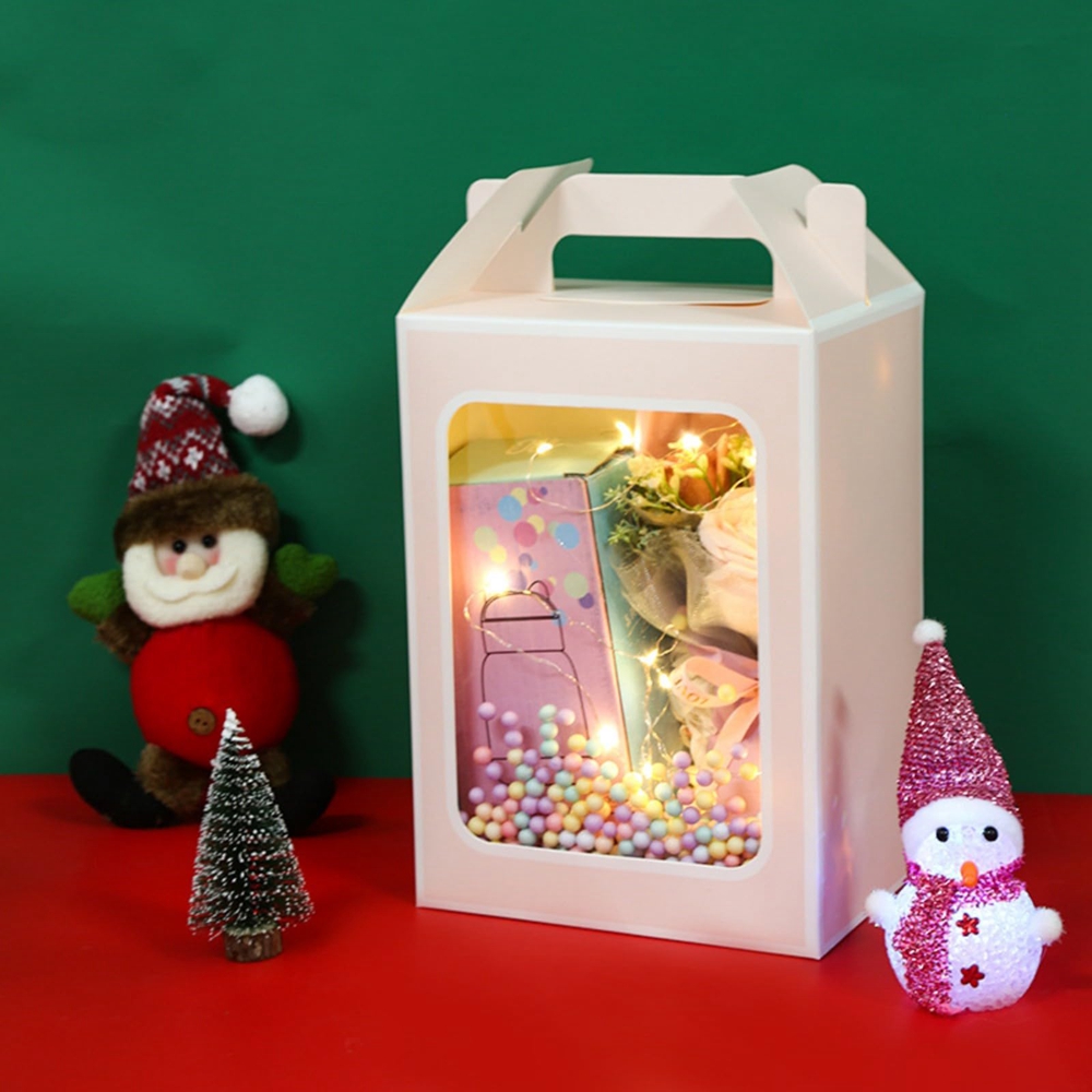Custom Folding Paper Box With Handle And Clear Window Front L*W*H cm For Candle Packaging