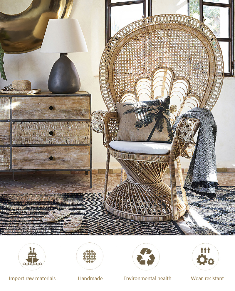 Wooden Rattan Arm Chair Outdoor Wicker Peacock Furniture