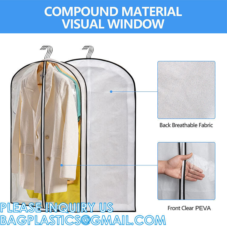 Clear Zippered Hanging Garment Covers Bags Suit Protector Cover Dress Bags Storage Bags For Clothes