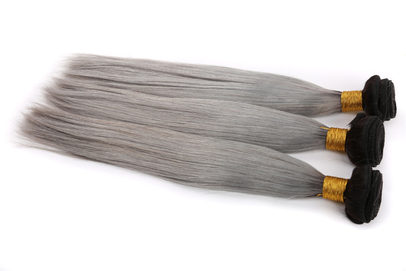 12-24 Inches Sliver With Black Roots Straight Hair Virgin Brazilian Human Hair Extension