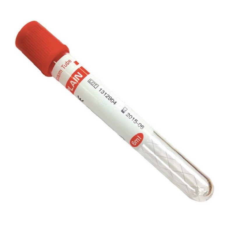 Sterile Plain Blood Collection Test Tubes Plastic Glass Vacuum Red Cap 10ml