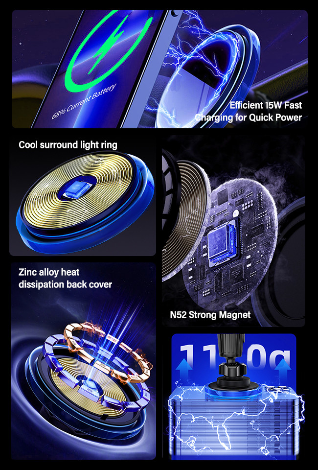 Crystal Ambient Light Magnetic Car Wireless Charging Station With Step Design For Perfect Compatibility With 13pro Camera