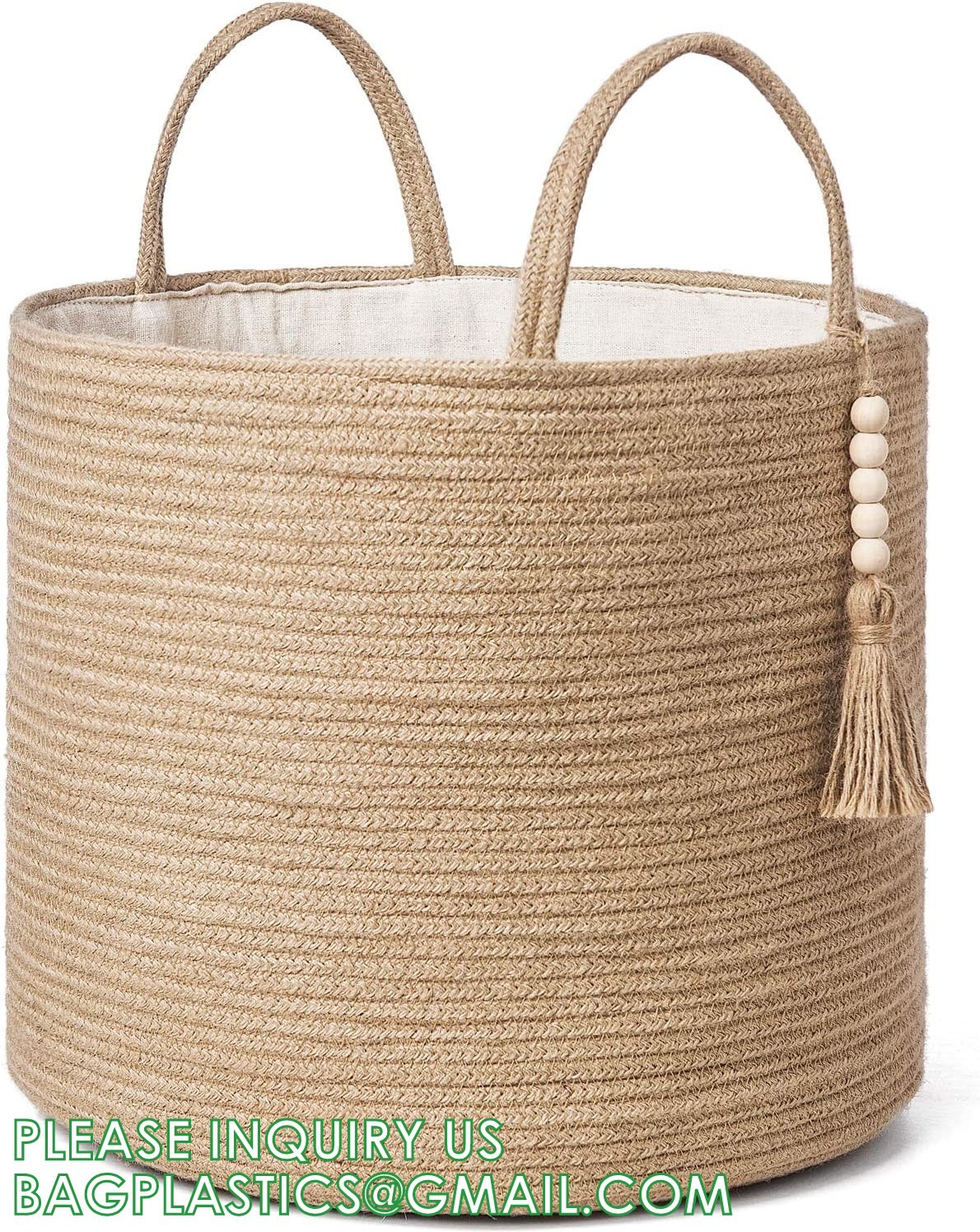 storage Basket Decorative Rope Basket Wooden Bead Decoration For Blankets,Toys,Clothes,Shoes,Plant Organizer Bin