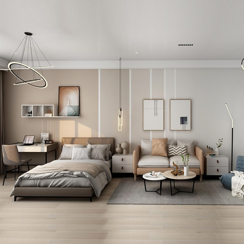 China Manufacturer Contemporary Apartment Bedroom Furniture Bed Wardrobe Desk Combination