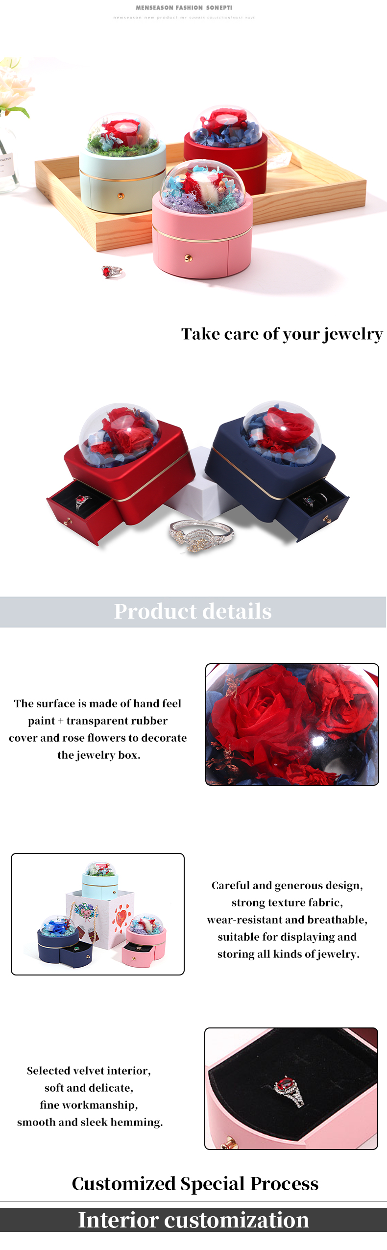 Custom Size Luxury Round Flower Jewelry Box Packaging Ring Drawer Box