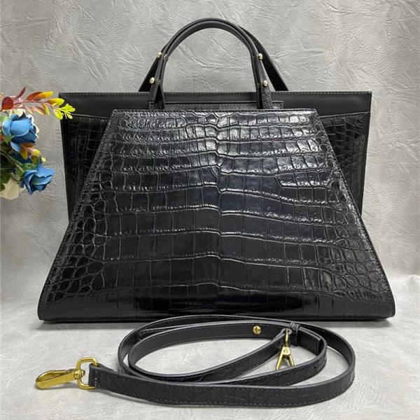 Authentic Crocodile Belly Skin OL Lady Large Working Purse Female Handbag