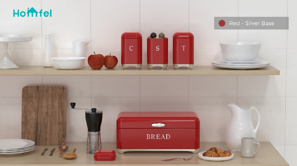 Square Kitchen Storage Bread Containers Crown Series Metal Bread Bin Set For Tea Can And Coffee Can