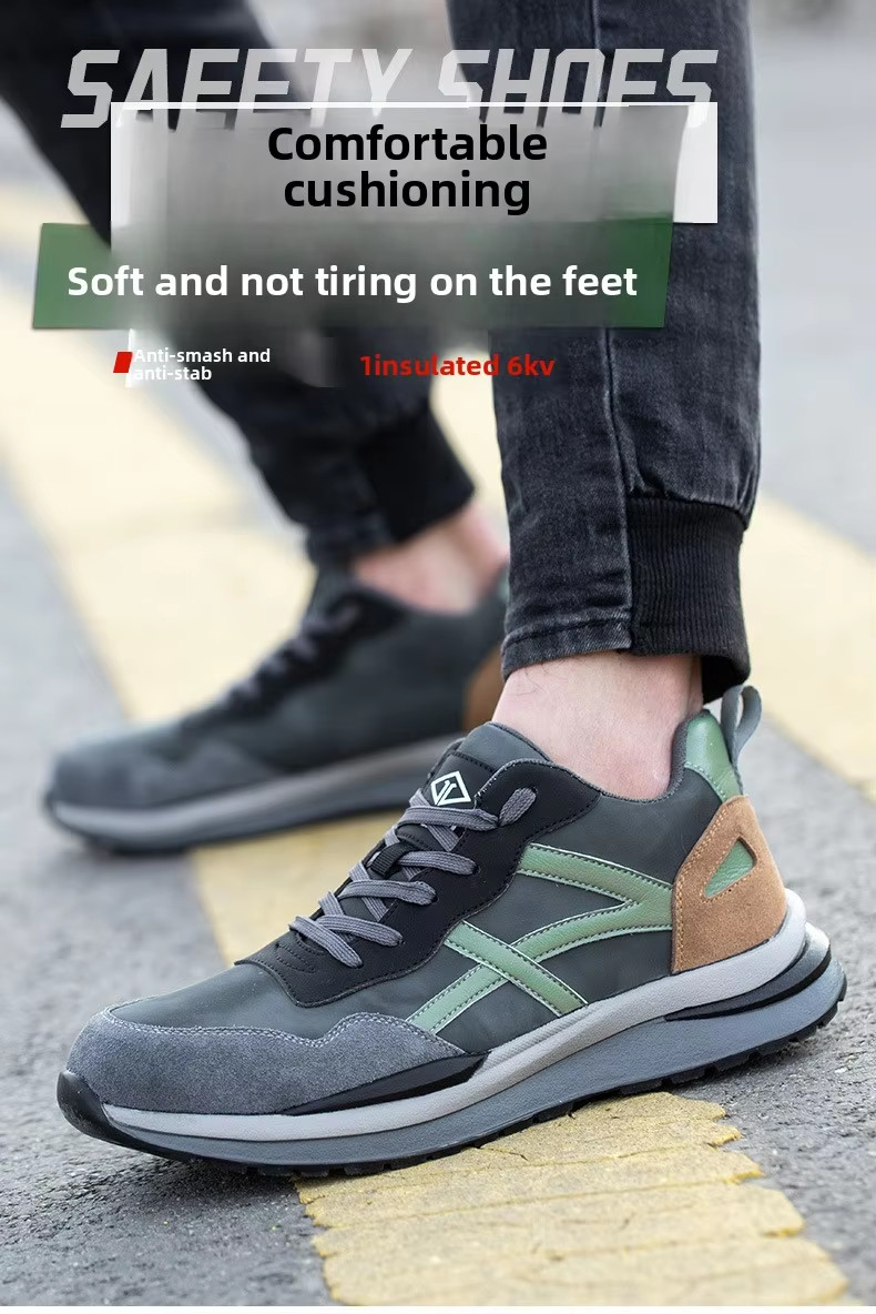 Kevlar Work Shoes Rubber Sole Suede Microfiber Construction Safety Shoes Standard Steel Toe Anti Smashing