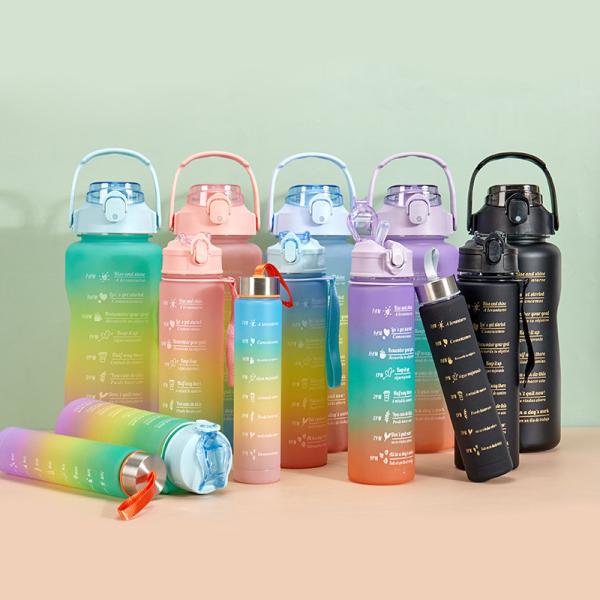 Summer Gradient Motivational 3 In 1 Water Bottle Set Leak Proof Water Bottle 40