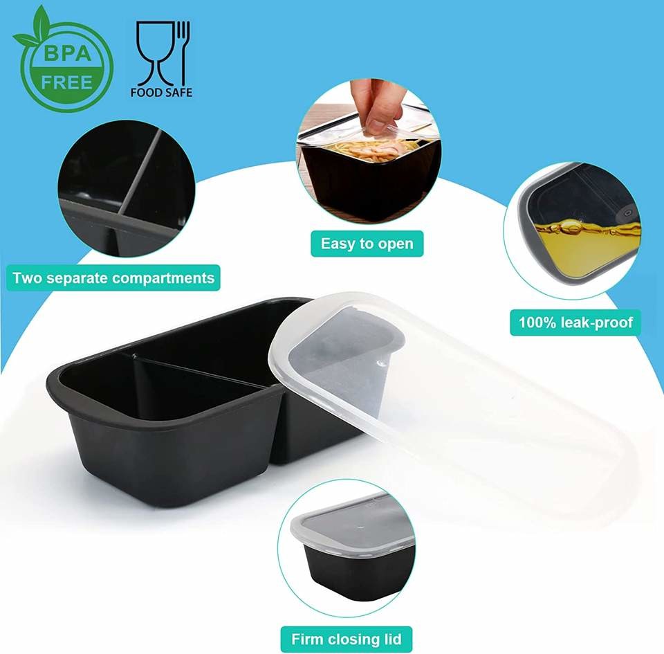 Microwave Take Out Food Box 2 Compartment Disposable Plastic With Lid