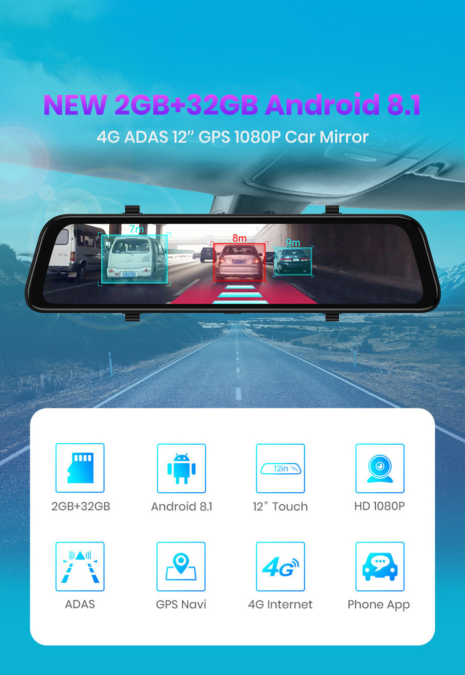 4G 2GB RAM 32GB ROM Mini Car Video Recorder Dash Cam Pro Full Color