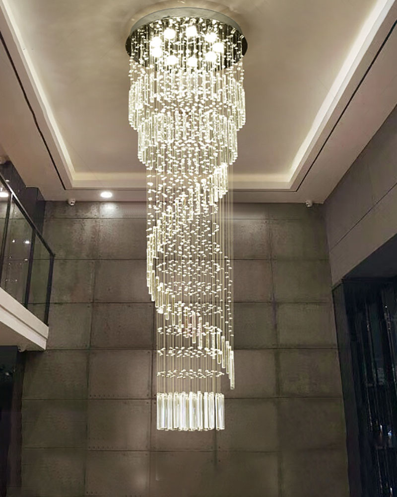 K9 Crystal Chandelier Modern Flush Mount Crystal Light Spiral Ladder Luxury staircase long chandelier(WH-NC-17)