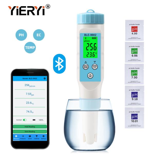Quality Yieryi BLE-9902 pH Meter with Bluetooth – 3-in-1 EC & Temperature Measurement for Accurate Water Testing in Pools, Tanks, and Gardens for sale