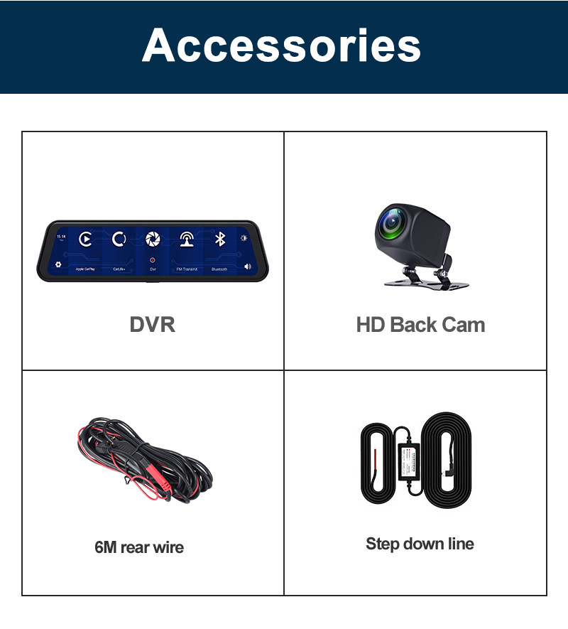 2K 1080P Android Wireless Carplay Dashboard Dash Cam 12inch Touch Screen