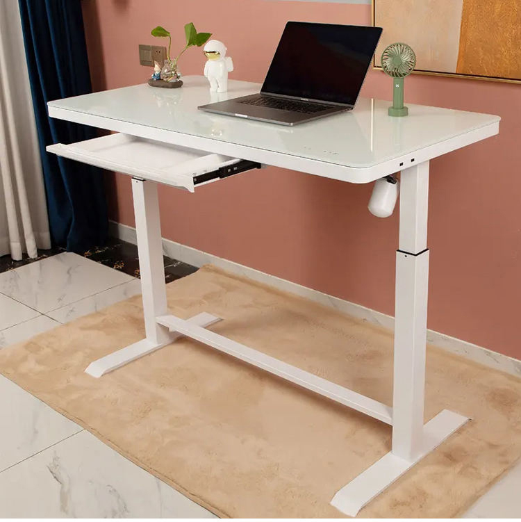 Wupro Adjustable Electric Dual Lifting Desk Black Glass Study Table 100 V/Hz 2 Stage