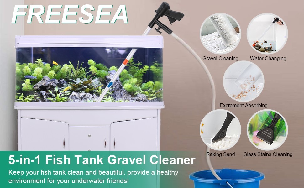 Plastic Fish Tank Gravel Cleaner Aquarium Siphon Vacuum With Algae Scraper Water Flow Controller