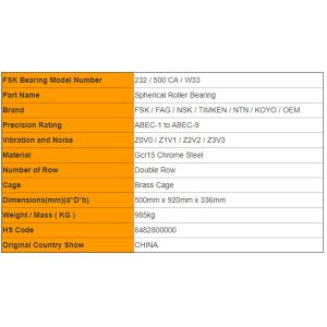 Easy Replacement Spherical Roller Bearing With Cone Bore Self-aligning 232 / 500