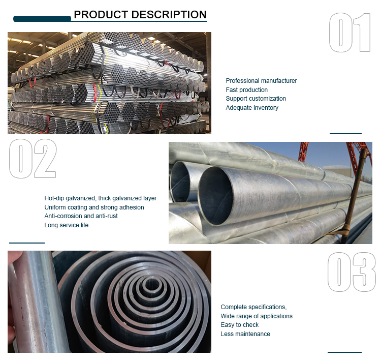 Tolerance ±1% Galvanized Steel Pipe Zinc 80g 6/12 meters Standard Length for Greenhouse Frame and Construction Material