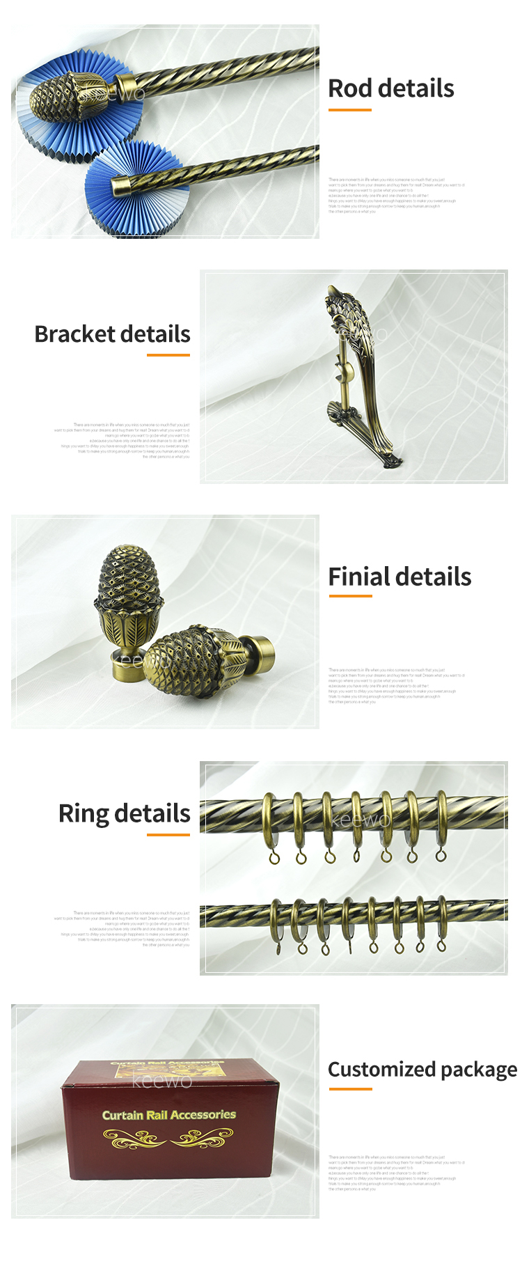 Window Twisted Wrought Iron Curtain Pole Short Brass Double Curtain Rods