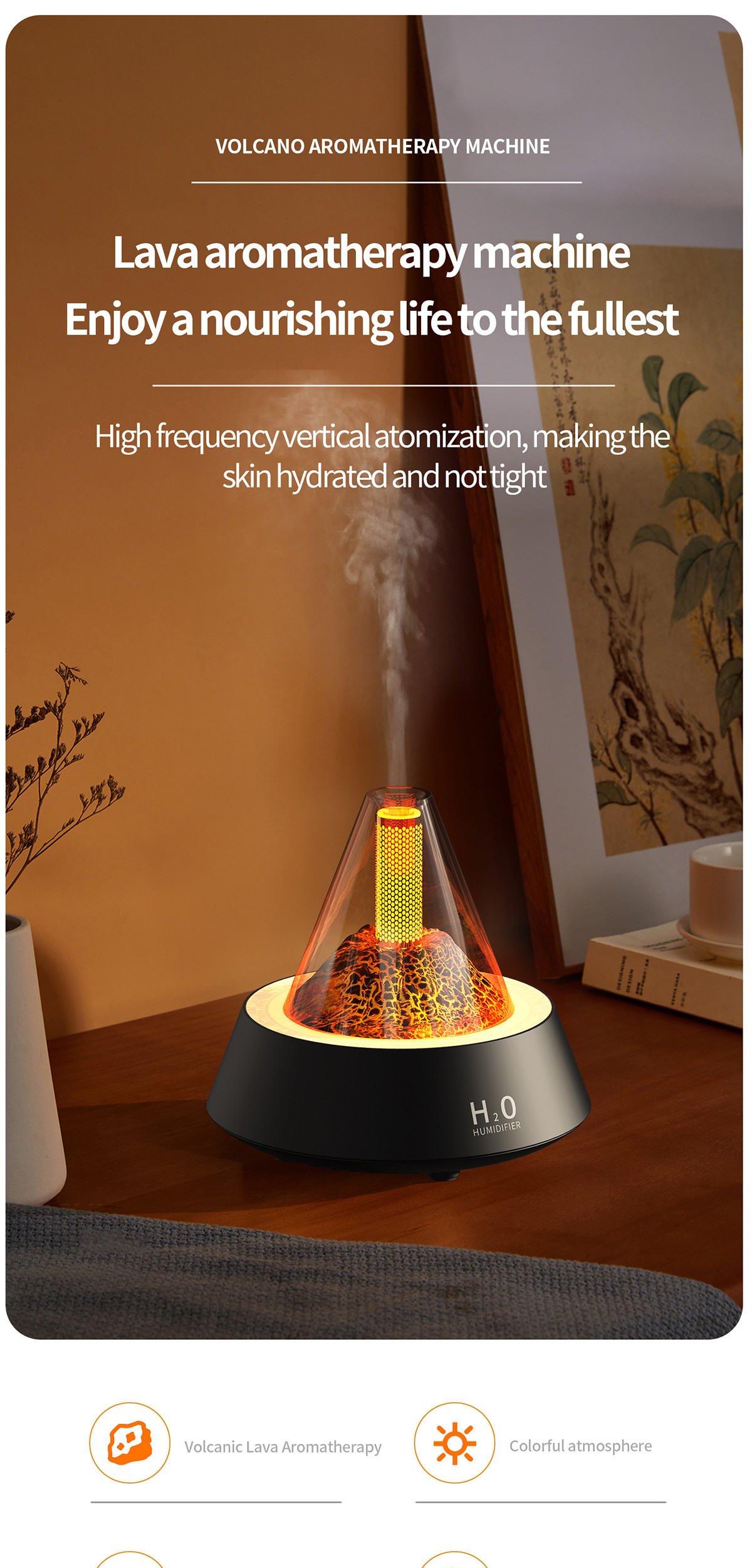 Whisper Quiet Lava Flame Effect Aroma Diffuser For Bedroom 80ml