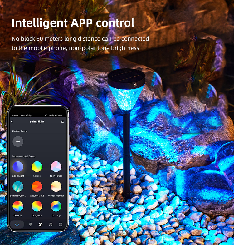 App Control Decorative Outdoor Solar Pathway Lights Smart Dimming With Mono Solar Panel