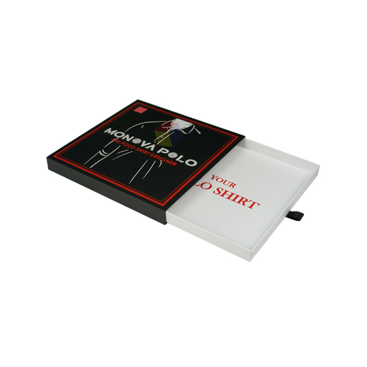 Premium Custom Logo Black Pull Out Slide Drawer Clothes Gift Tshirt Packaging Box Rigid Cardboard