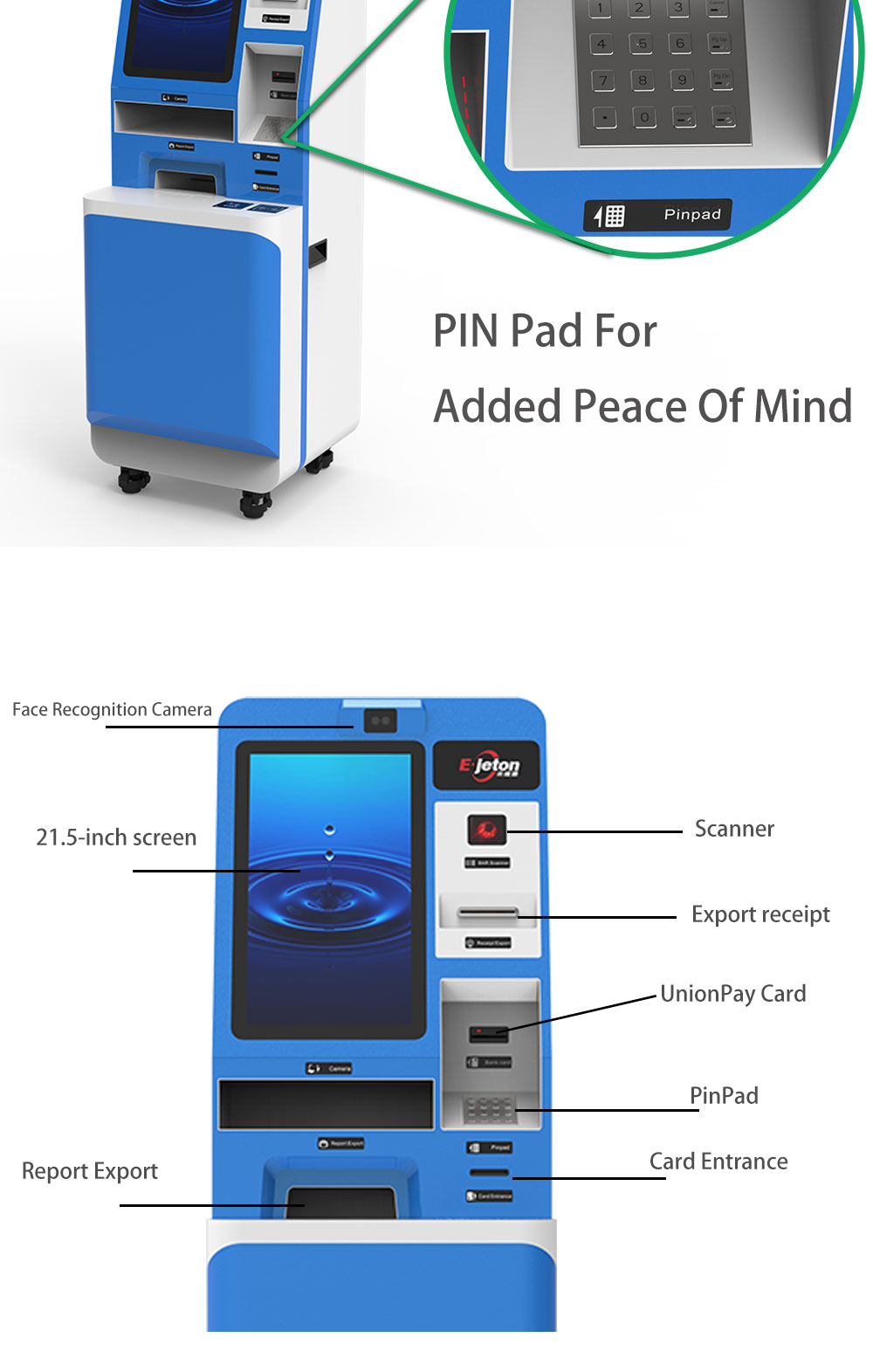 23.6 Inch Self Payment Kiosk Qr Scanner White Interactive Touch Screen Kiosk