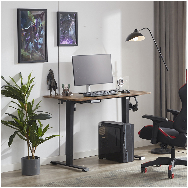 Panel Wood Style Electric Height Adjustable Desk 1400x600mm for Commercial Customized