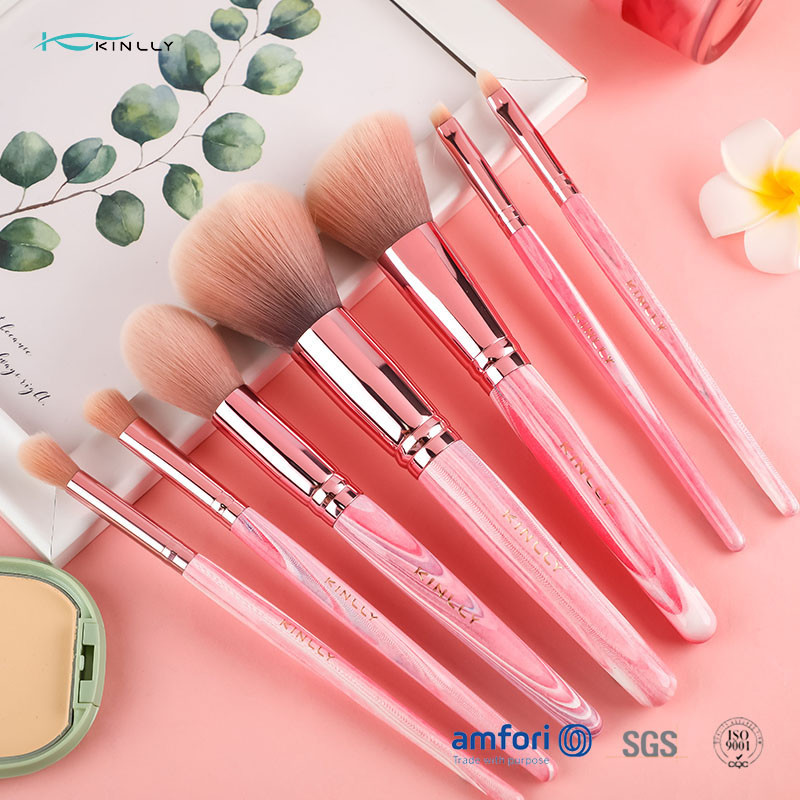 Pink Aluminum Ferrule 7pcs Makeup Brush Set For Beginners